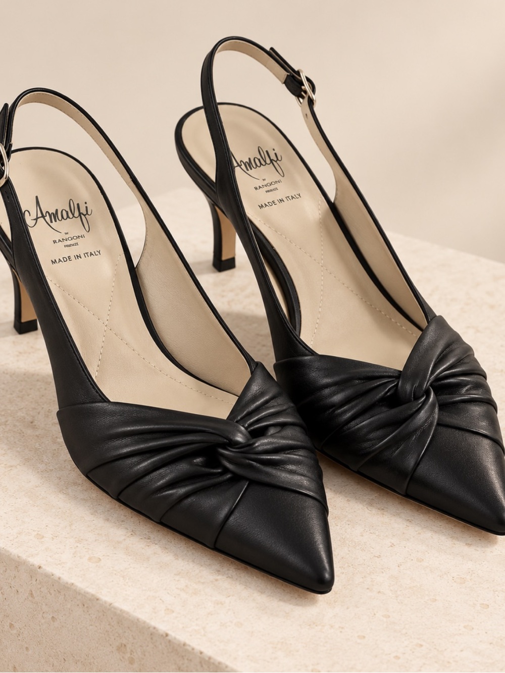 Amalfi by Rangoni Black Leather Slingback Heels – Made in Italy